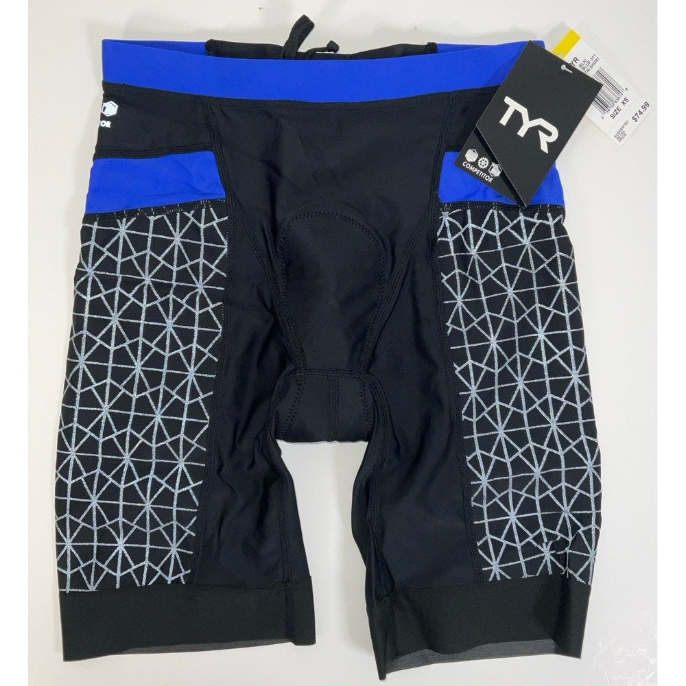NWT Men's TYR Competitor 9" Triathlon Compression Shorts Black‎ & Blue Sz XS